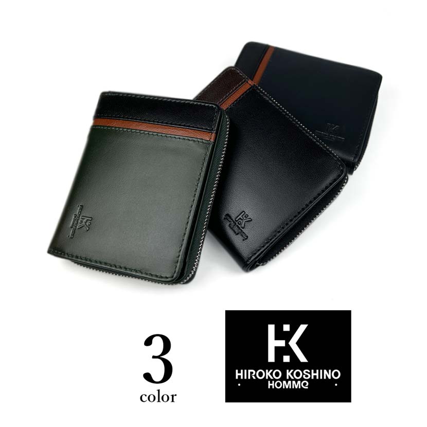 Great value★All 3 colors HIROKO KOSHINO Goat leather round zipper bifold wallet Wallet