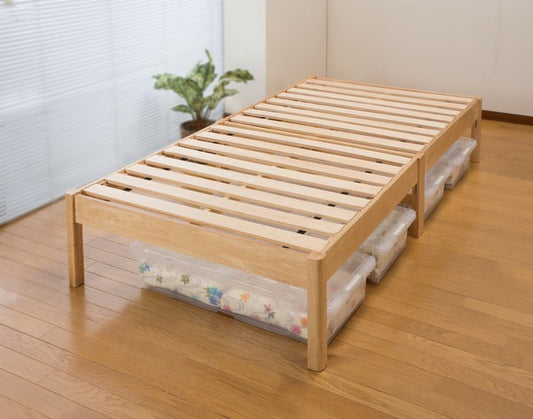 Easy to assemble natural wood slatted bed