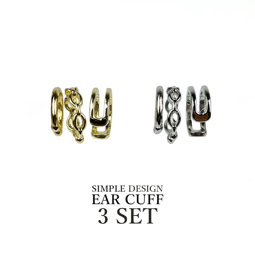 2 colors simple design ear cuff 3 piece set gold silver color ladies accessories