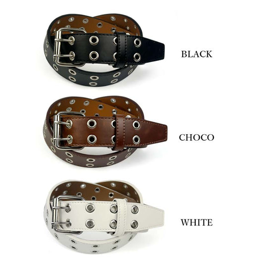 All 3 colors Double pin split leather belt W eyelet Width 3.6cm Cowhide Floor leather