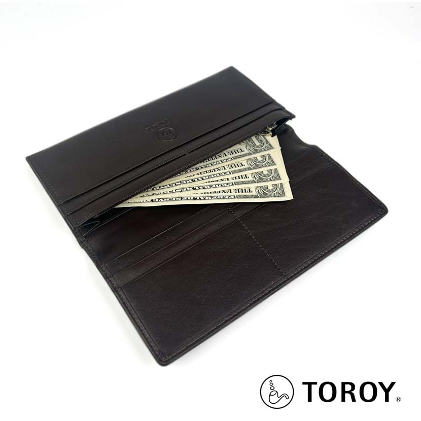 All 2 colors TOROY Real Leather Slim Bifold Long Wallet Long Wallet Genuine Leather