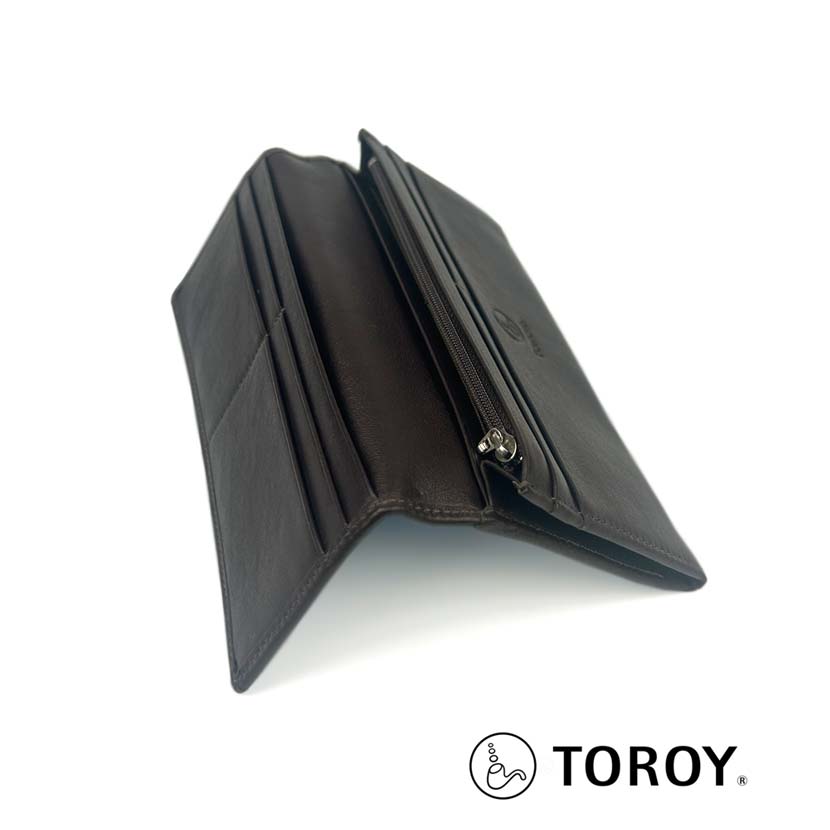 All 2 colors TOROY Real Leather Slim Bifold Long Wallet Long Wallet Genuine Leather