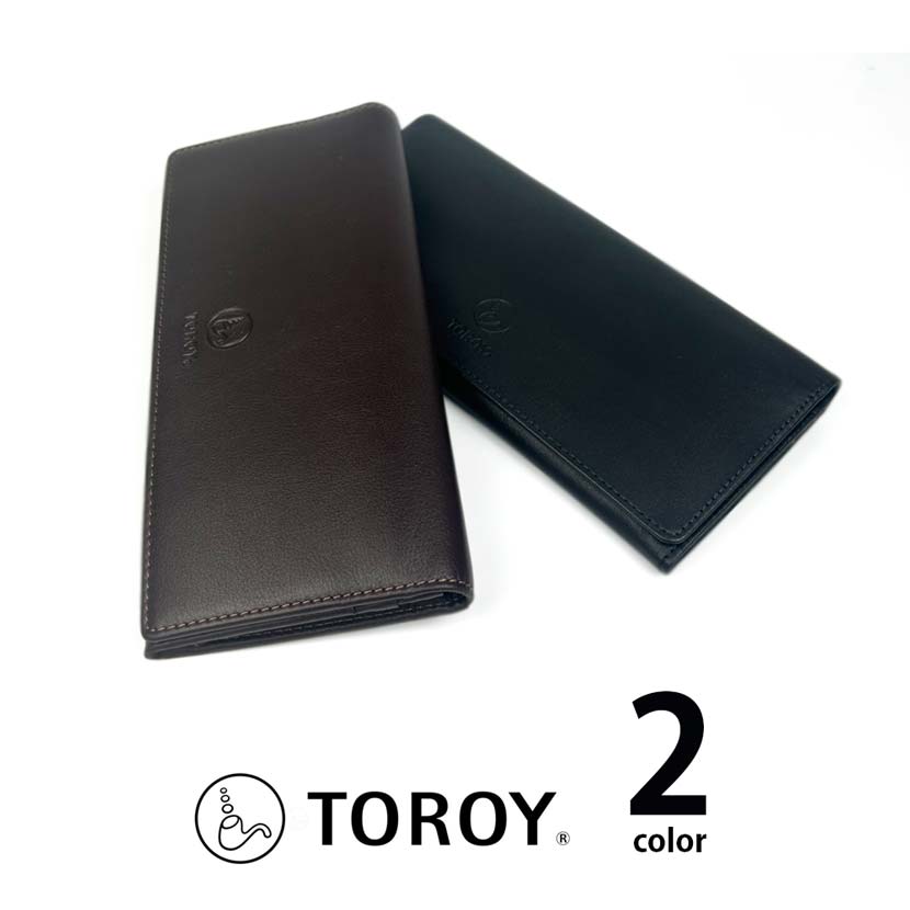 All 2 colors TOROY Real Leather Slim Bifold Long Wallet Long Wallet Genuine Leather