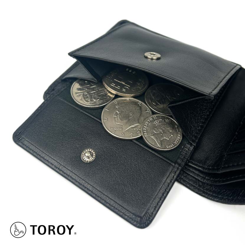 2 colors TOROY Real Leather Bifold Wallet Flap Pocket Genuine Leather