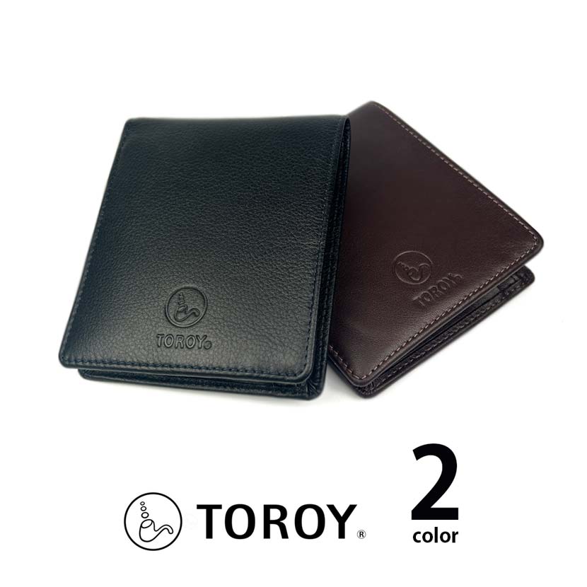 2 colors TOROY Real Leather Bifold Wallet Flap Pocket Genuine Leather