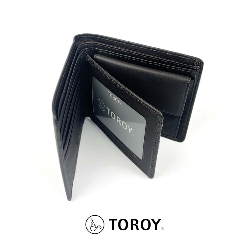 全2色　TOROY トロイ リアルレザー 中ベラ付き 2つ折り 財布 ウォレット パスケース 本革