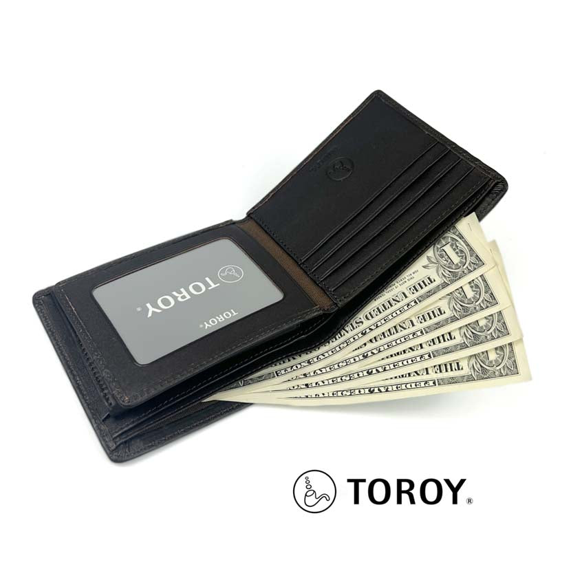 All 2 colors TOROY Real Leather with Middle Belt Bifold Wallet Wallet Pass Case Genuine Leather