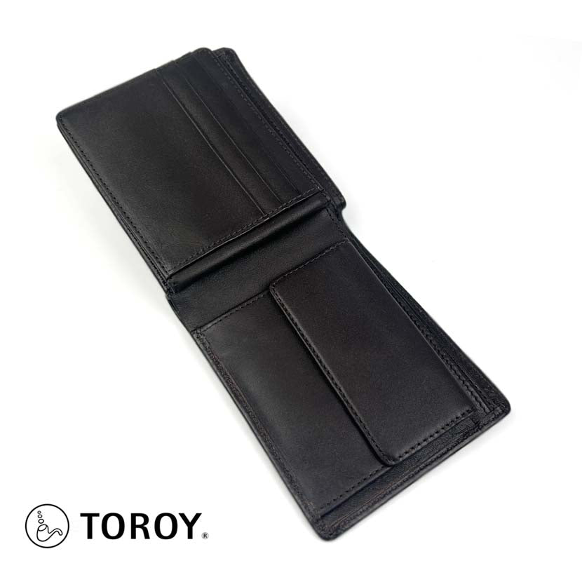 All 2 colors TOROY Real Leather with Middle Belt Bifold Wallet Wallet Pass Case Genuine Leather