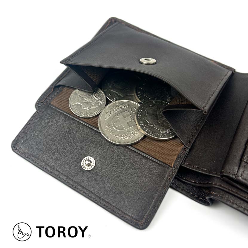 All 2 colors TOROY Real Leather with Middle Belt Bifold Wallet Wallet Pass Case Genuine Leather