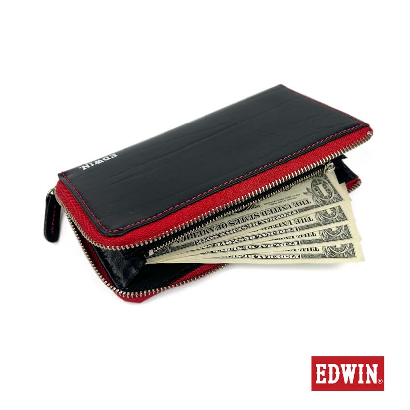 [5 colors in total] EDWIN bicolor L-shaped zipper long wallet long wallet recycled leather