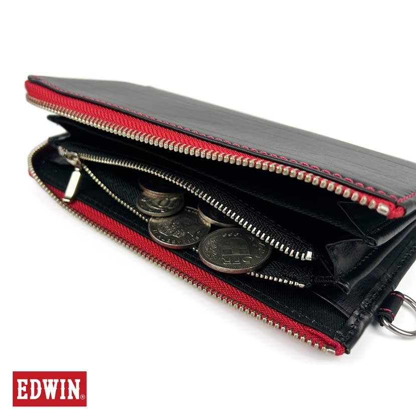 [5 colors in total] EDWIN bicolor L-shaped zipper long wallet long wallet recycled leather