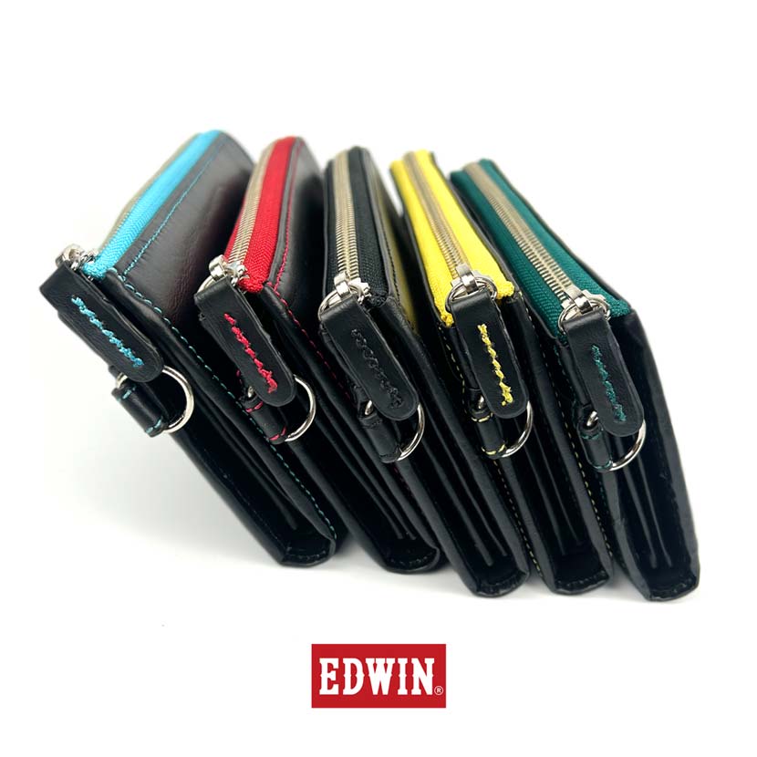 【全5色】 EDWIN エドウイン バイカラー L字ファスナー ロングウォレット 長財布 再生皮革