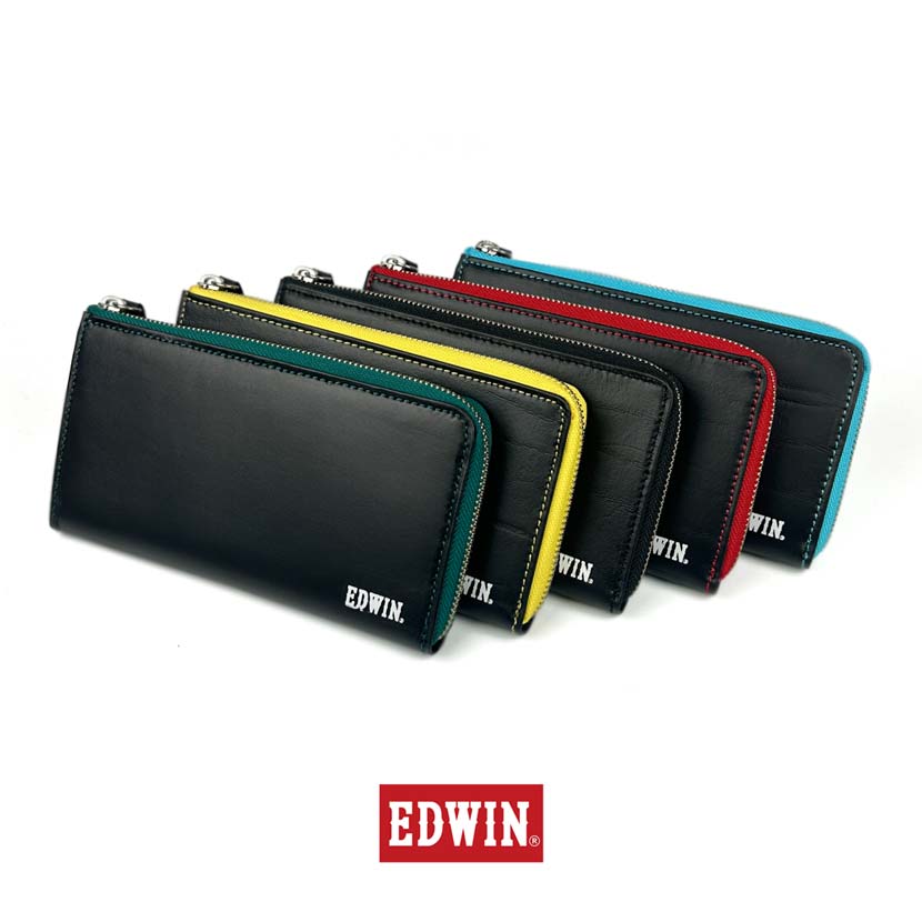 [5 colors in total] EDWIN bicolor L-shaped zipper long wallet long wallet recycled leather