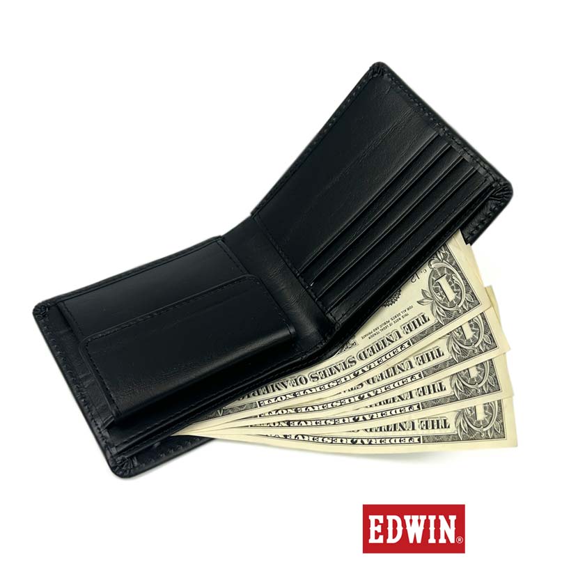 【全2色】 EDWIN エドウイン カラーステッチ 二つ折り財布 ウォレット 再生皮革