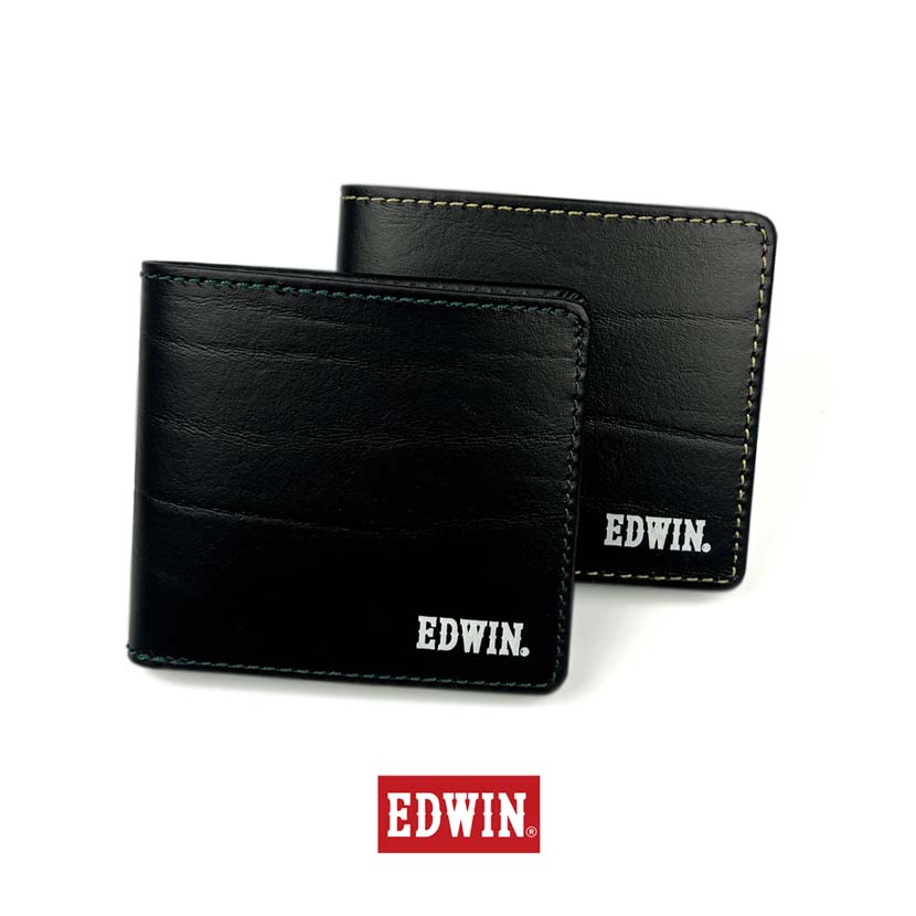 【全2色】 EDWIN エドウイン カラーステッチ 二つ折り財布 ウォレット 再生皮革