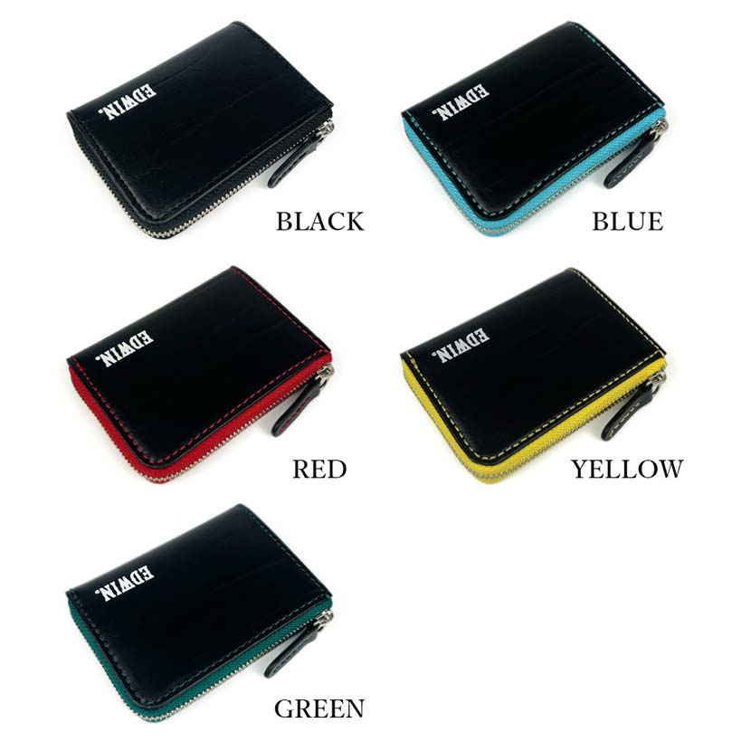 [5 colors in total] EDWIN bicolor L-shaped zipper coin case coin purse recycled leather