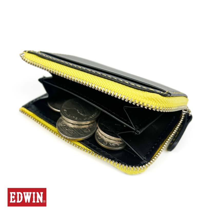 [5 colors in total] EDWIN bicolor L-shaped zipper coin case coin purse recycled leather