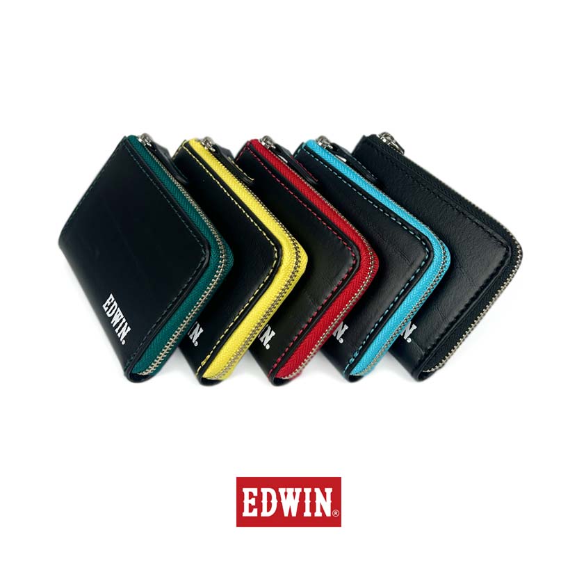 [5 colors in total] EDWIN bicolor L-shaped zipper coin case coin purse recycled leather