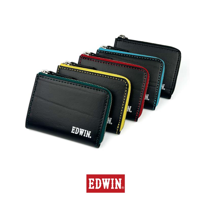 [5 colors in total] EDWIN bicolor L-shaped zipper coin case coin purse recycled leather