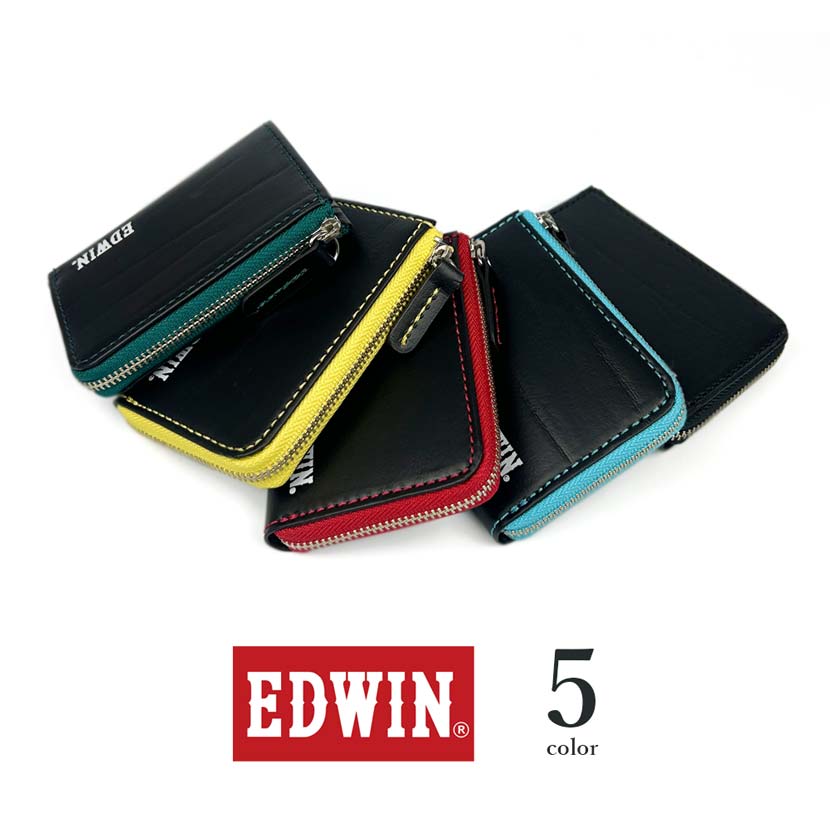 [5 colors in total] EDWIN bicolor L-shaped zipper coin case coin purse recycled leather