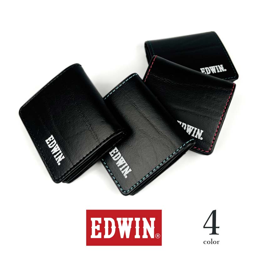 [All 4 colors] EDWIN Color Stitch Box Type Coin Case Coin Purse Recycled Leather