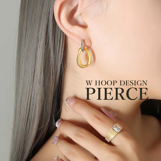 Double Hoop Design Earrings Binaural Set Gold Color Women's Korean Accessories