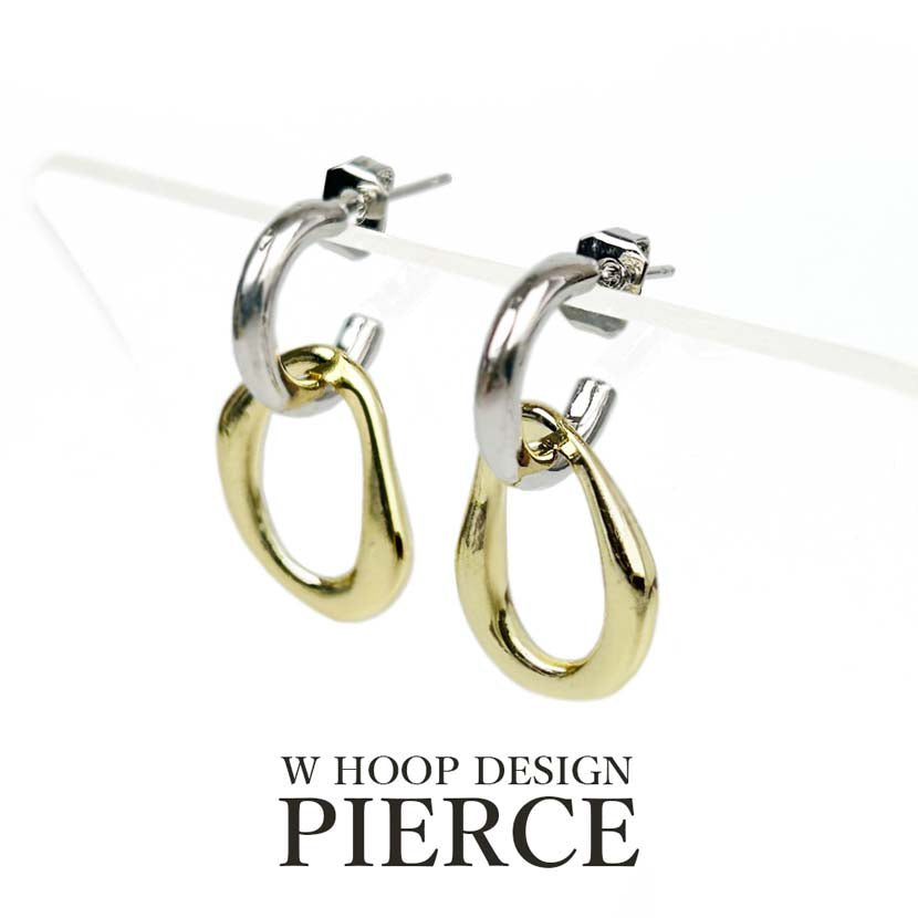 Double Hoop Design Earrings Binaural Set Gold Color Women's Korean Accessories