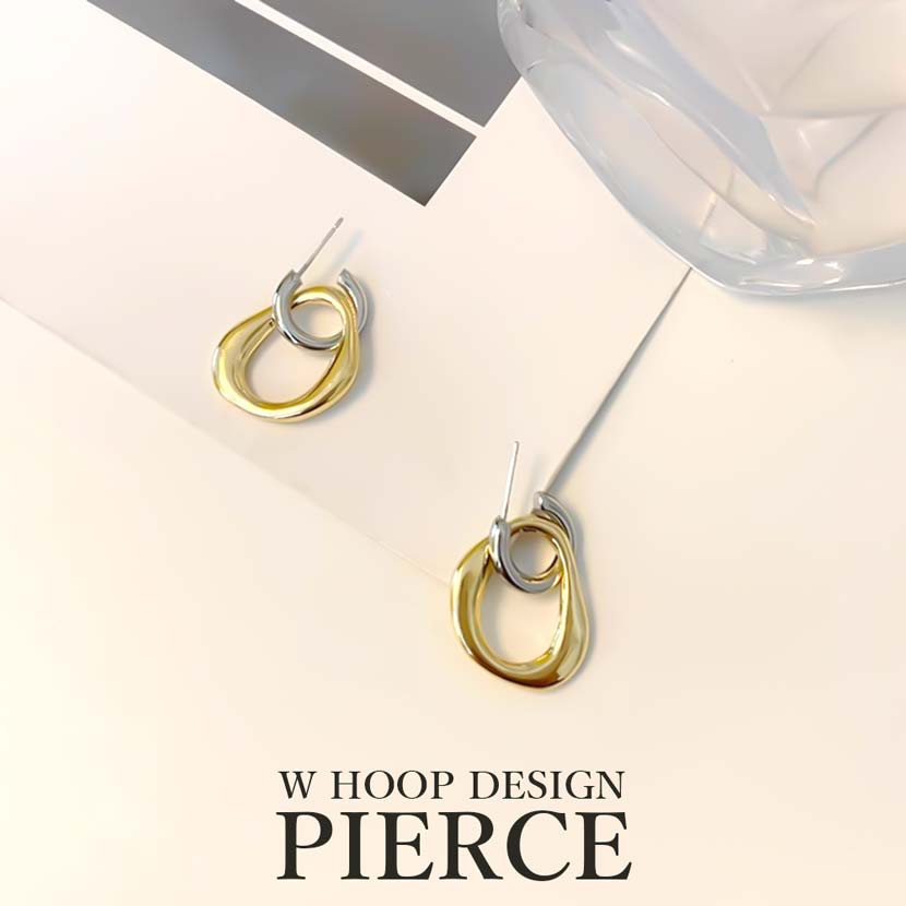 Double Hoop Design Earrings Binaural Set Gold Color Women's Korean Accessories