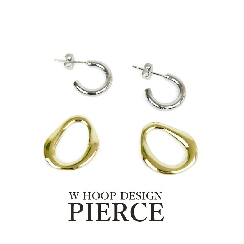 Double Hoop Design Earrings Binaural Set Gold Color Women's Korean Accessories