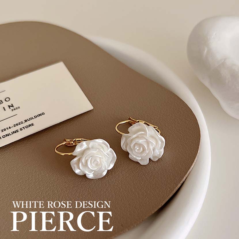 White Rose Design Earrings Binaural Set Rose White Rose Women's Accessories Korean Earrings