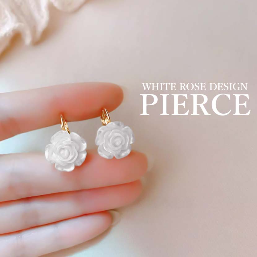 White Rose Design Earrings Binaural Set Rose White Rose Women's Accessories Korean Earrings