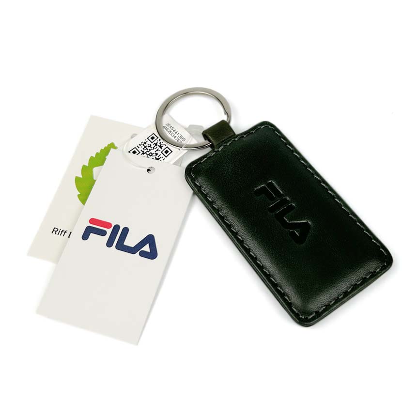 【当店別注商品】全4色 FILA フィラ 両面ロゴ型押し レザーキーホルダー バックチャーム 床革 牛革