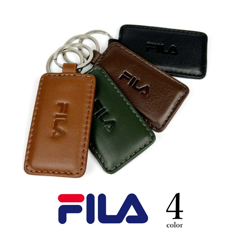 【当店別注商品】全4色 FILA フィラ 両面ロゴ型押し レザーキーホルダー バックチャーム 床革 牛革