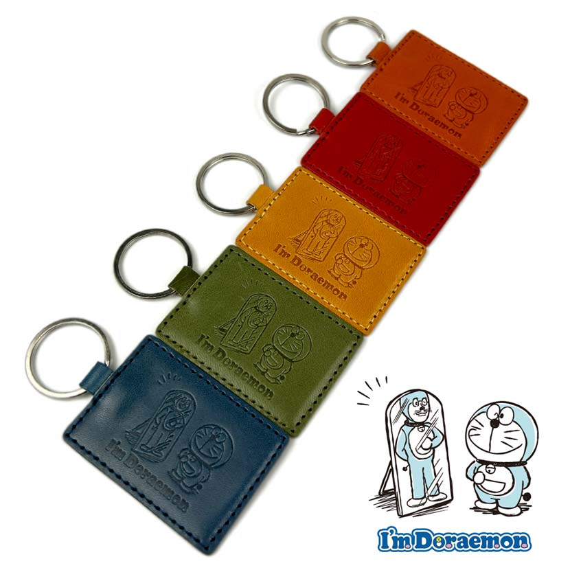 [All 5 colors] Made in Japan, Tochigi leather, cool Doraemon, double-sided embossed leather key chain, back charm