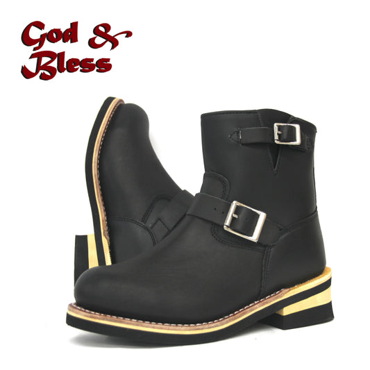 [God&amp;Bless] Goodyear welted authentic short engineer boots GB-9809 Black