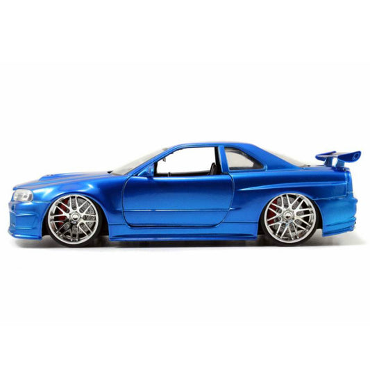 JADATOYS 1:24ワイルドスピードダイキャストカー BRIAN&#039;S NISSAN SKYLINE GT-R R34 BLUE